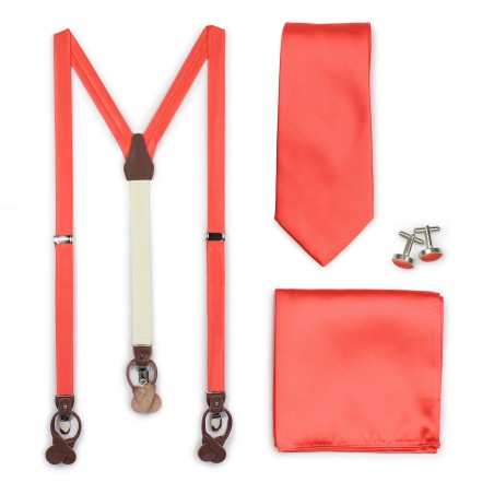 Neon Coral Necktie and Suspender Combo Set