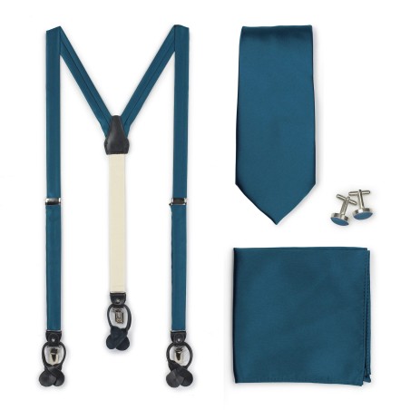 Teal Blue Suspender Necktie Set