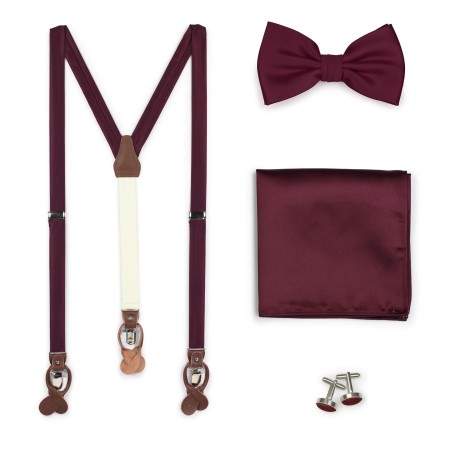 Plum Suspender Gift Set | Formal Dress Suspenders, Bow Ties, Pocket Square, and Cufflinks in Plum