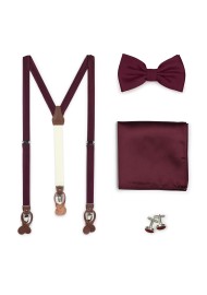 Plum Suspender Gift Set | Formal Dress Suspenders, Bow Ties, Pocket Square, and Cufflinks in Plum