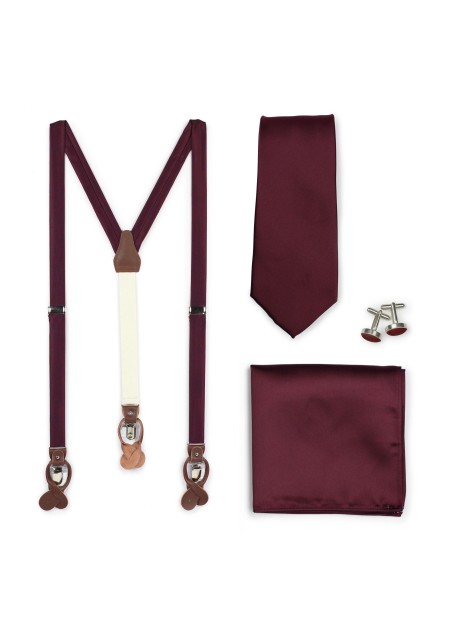 Plum Suspender and Mens Necktie Set