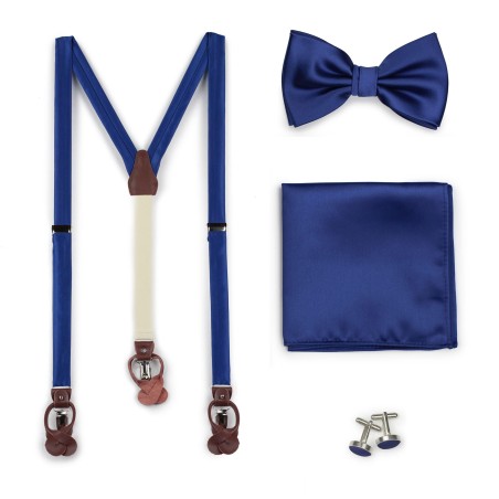 Royal Blue Suspender Gift Set | Formal Dress Suspenders, Bow Ties, Hanky, and Cufflinks in Royal Blue