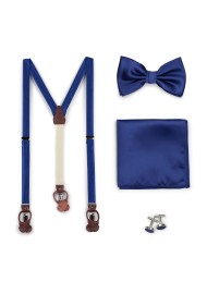 Royal Blue Suspender Gift Set | Formal Dress Suspenders, Bow Ties, Hanky, and Cufflinks in Royal Blue