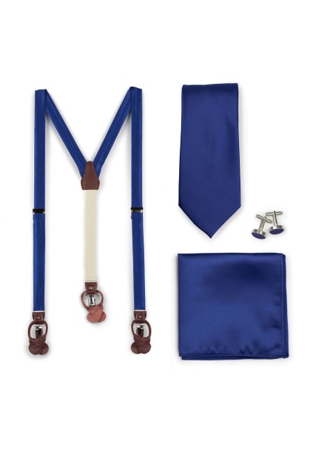 Royal Blue Mens Necktie and Suspender Combo Set