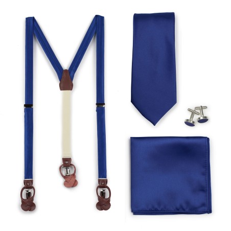 Royal Blue Mens Necktie and Suspender Combo Set