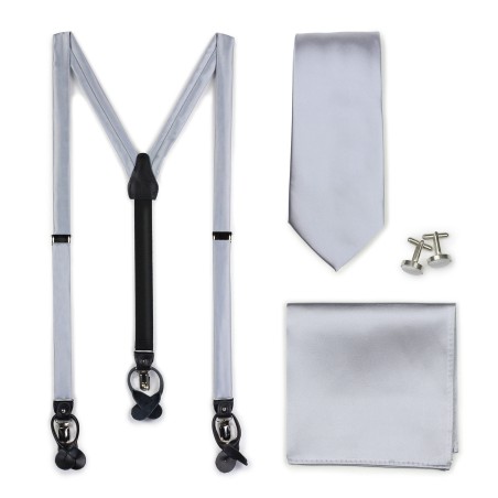 Silver Tie and Suspender Set