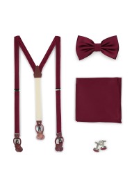 Wine Red Satin Suspender BowTie Set