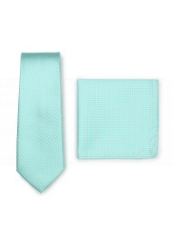 Narrow Pin Dot Tie and Hanky Set in Seamist