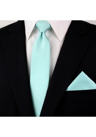 Narrow Pin Dot Tie and Hanky Set in Seamist Styled