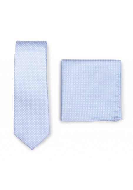 Narrow Pin Dot Tie and Hanky Set in Baby Blue