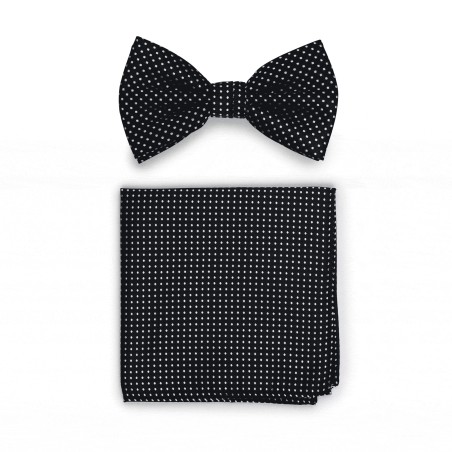Black Pin Dot Bow Tie + Hanky Set