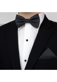 Black Pin Dot Bow Tie + Hanky Set Styled