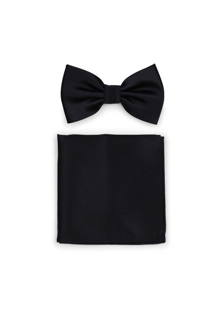 Jet Black Bowtie + Hanky Set