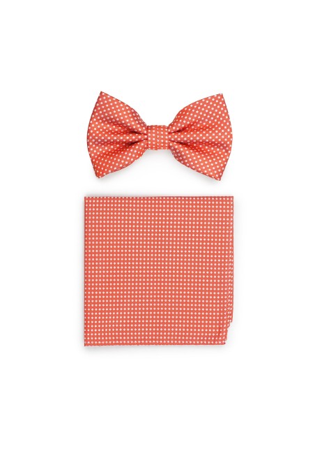 Coral Pin Dot Bowtie and Hanky Set