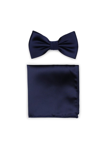 Classic Navy Bow Tie and Hanky Set