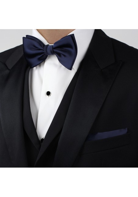 Classic Navy Bow Tie and Hanky Set Styled