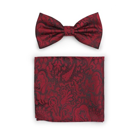 Bordeaux Red Paisley Bowtie Set