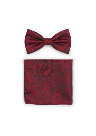 Bordeaux Red Paisley Bowtie Set