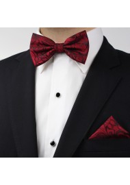 Bordeaux Red Paisley Bowtie Set Styled