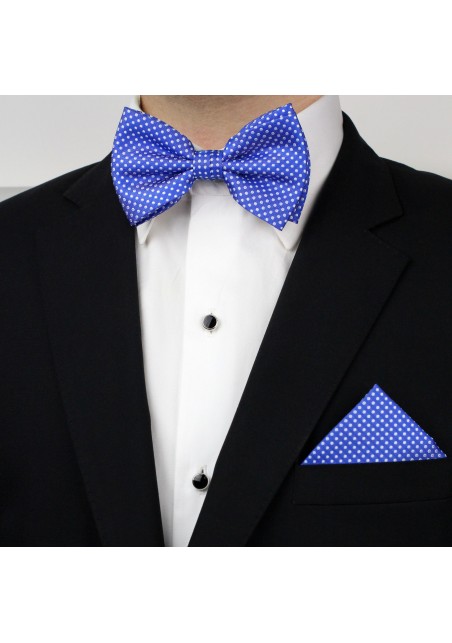 Horizon Blue Pin Dot Bow Tie Set Styled