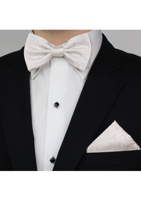 Ivory Paisley Bow Tie Set Styled
