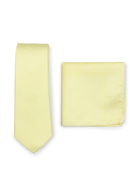Pastel Yellow Pin Dot Tie and Hanky Set