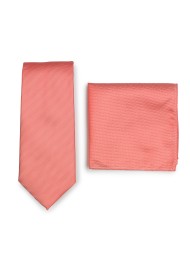 Matte Textured Tie + Hanky in Neon Coral