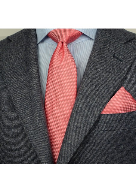 Matte Textured Tie + Hanky in Neon Coral Styled