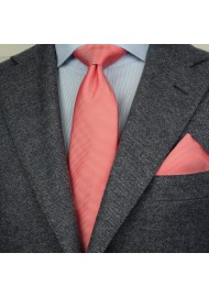 Matte Textured Tie + Hanky in Neon Coral Styled