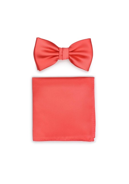 Neon Coral Red Bow Tie Set