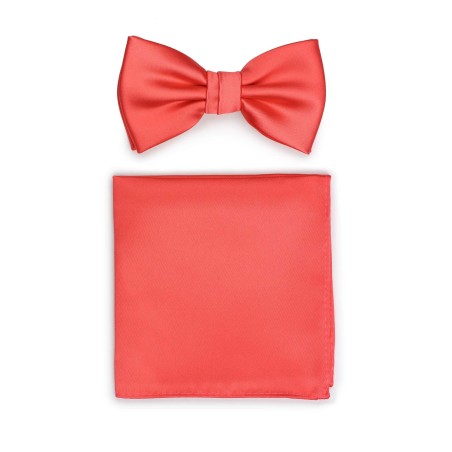 Neon Coral Red Bow Tie Set