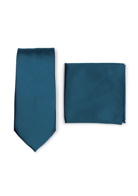 Dark Teal Necktie + Hanky Set