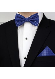 Royal Blue Pin Dot Bow Tie and Pocket Square Set Styled