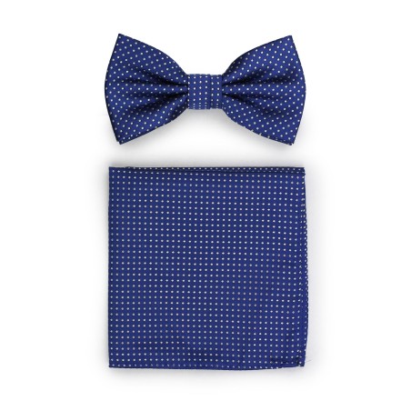 Royal Blue Pin Dot Bow Tie and Pocket Square Set