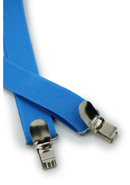 Mens Suspenders in Cyan Blue Clips