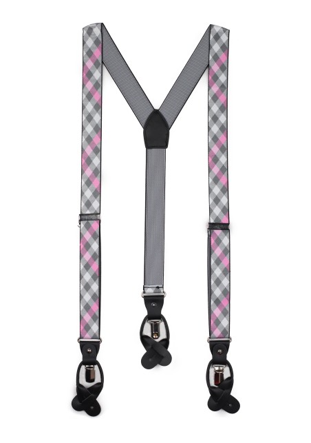 pink and gray check mens suspenders