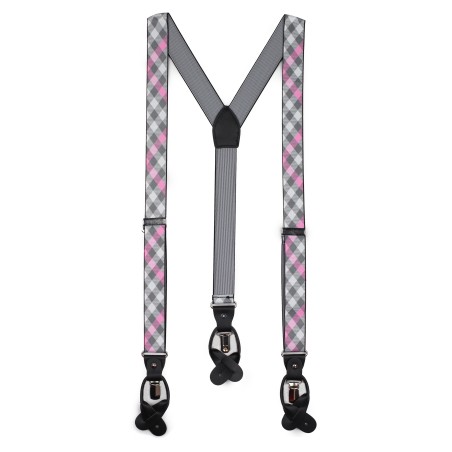 pink and gray check mens suspenders