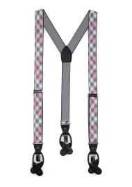 pink and gray check mens suspenders
