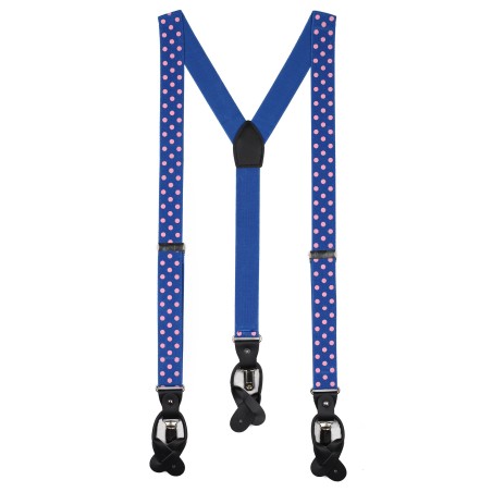 royal blue suspenders with pink polka dots