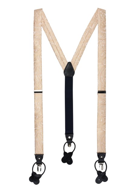 Golden Champagne Suspenders with Paisley Patterned Microfiber straps