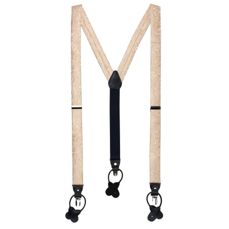 Golden Champagne Suspenders with Paisley Patterned Microfiber straps