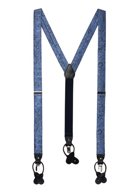 Elegant Paisley Suspenders in Steel Blue