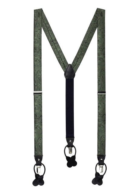 Moss Green Paisley Suspenders