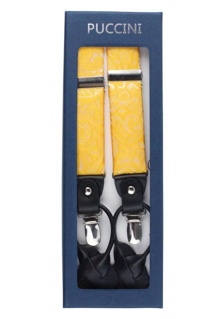 canary yellow paisley dress suspenders in box