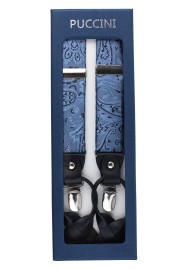 Elegant Paisley Suspenders in Steel Blue in Box