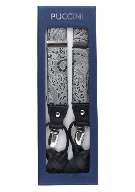 Mercury Silver Paisley Suspenders in Box