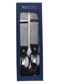 Festive Silver Paisley Suspenders in Box