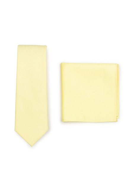 Matte Skinny Tie and Hanky Set in Lemon Chiffon