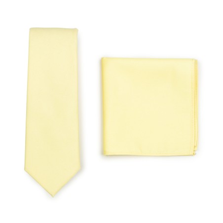Matte Skinny Tie and Hanky Set in Lemon Chiffon