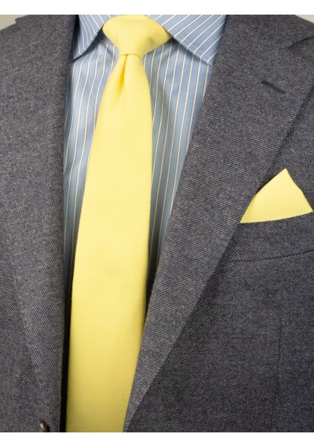 Matte Skinny Tie and Hanky Set in Lemon Chiffon Styled